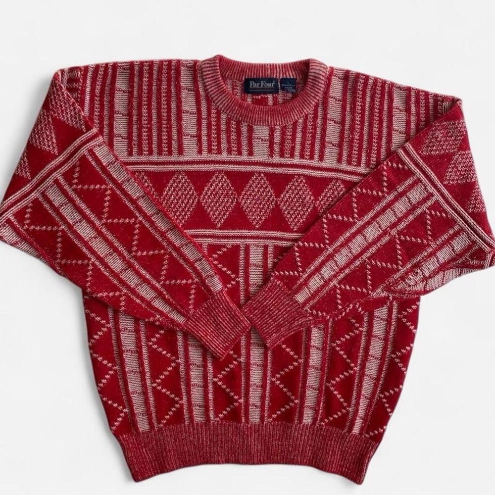 Vintage red geometric grandpa sweater